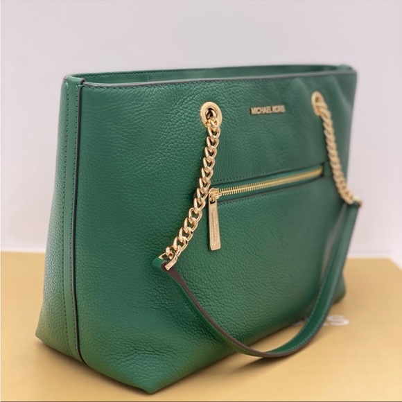 New Michael Kors Medium Front Zip
Chain Tote Bag Leather JEWEL GREEN - Picture 6 of 14